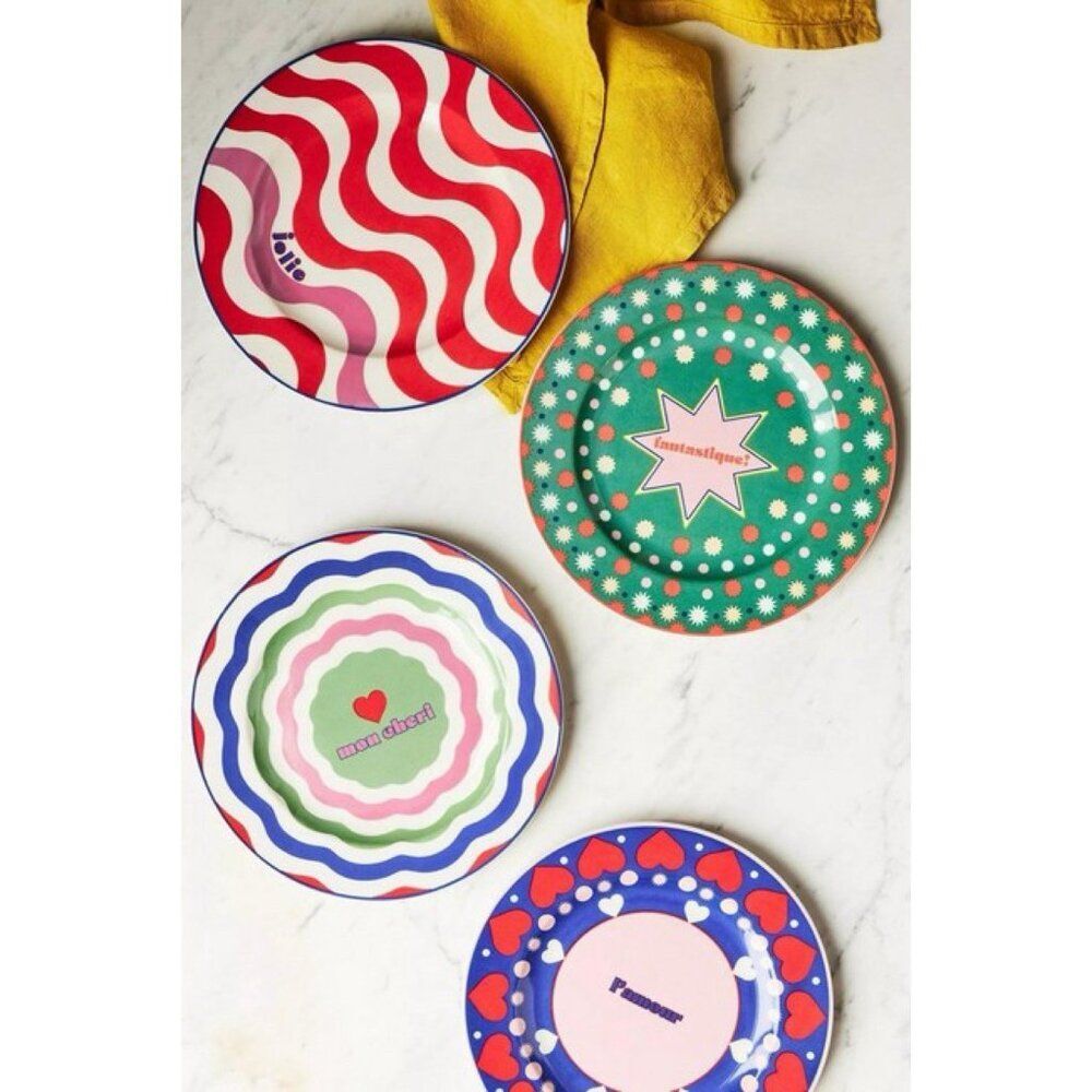 Anthropologie Dessert Canape Plate Set Of 4 By Maeve Gift Side Salad Plates NIB